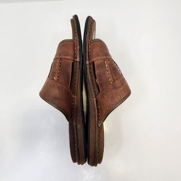 Timberland Men Brown Leather Slip On Sandals Slides Size 8M Open Toe Cushioned